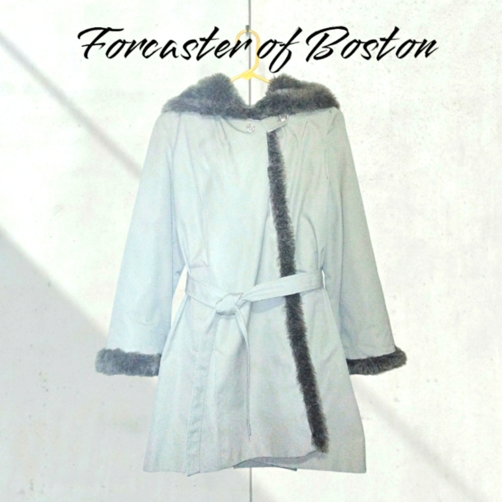 Forecaster of Boston size9/10 Vintage Faux Fur Hooded Winter Rain Coat 1/2 Trenc